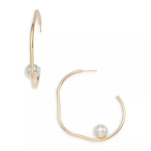 NWT | Anthropologie Shashi Imitation Pearl Large Gold Tone Hoop Earrings - Picture 2 of 5